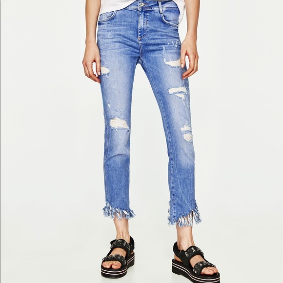 zara frayed raw hem jeans